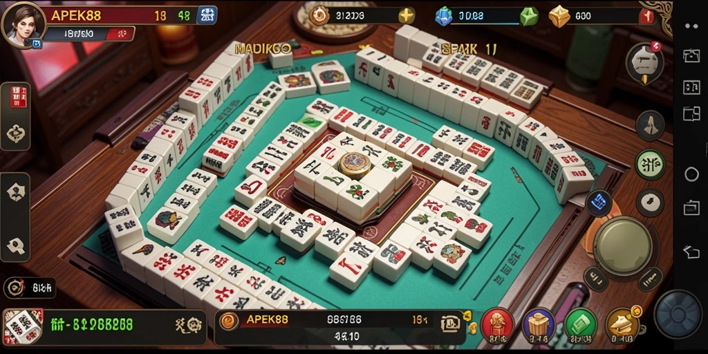 Screenshot gameplay APEK88 yang menampilkan ubin Mahjong yang berwarna-warni.