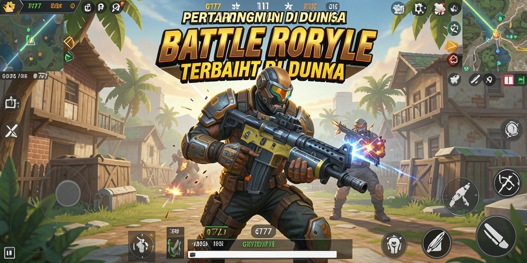 Menampilkan aksi seru dalam gameplay Battle Royale GT777.