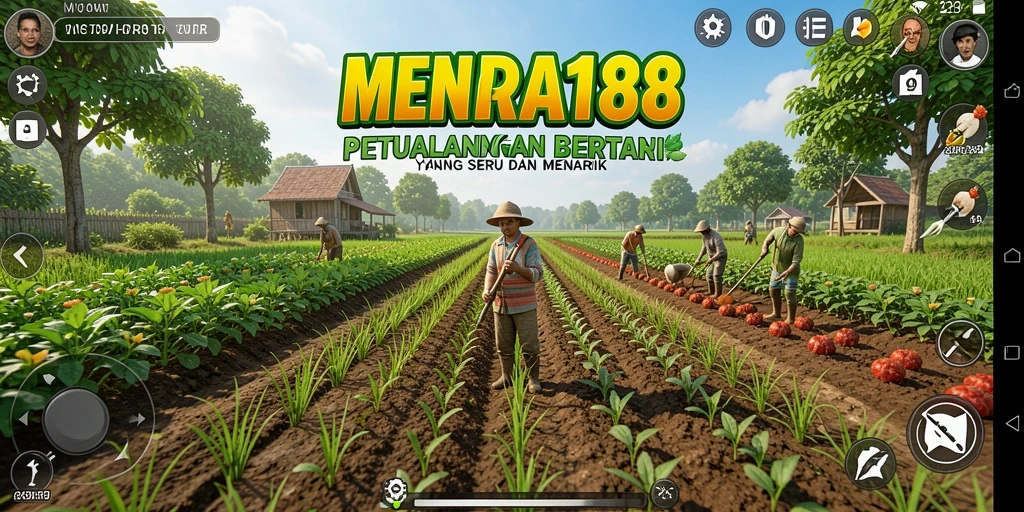 Screenshot permainan MENARA188 menampilkan lahan pertanian yang berwarna-warni dan interaktif.