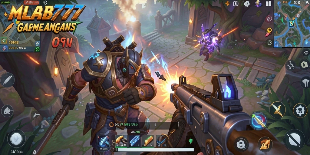 Screenshot gameplay <strong>MLBB777</strong> yang menunjukkan aksi intens dan karakter menarik.