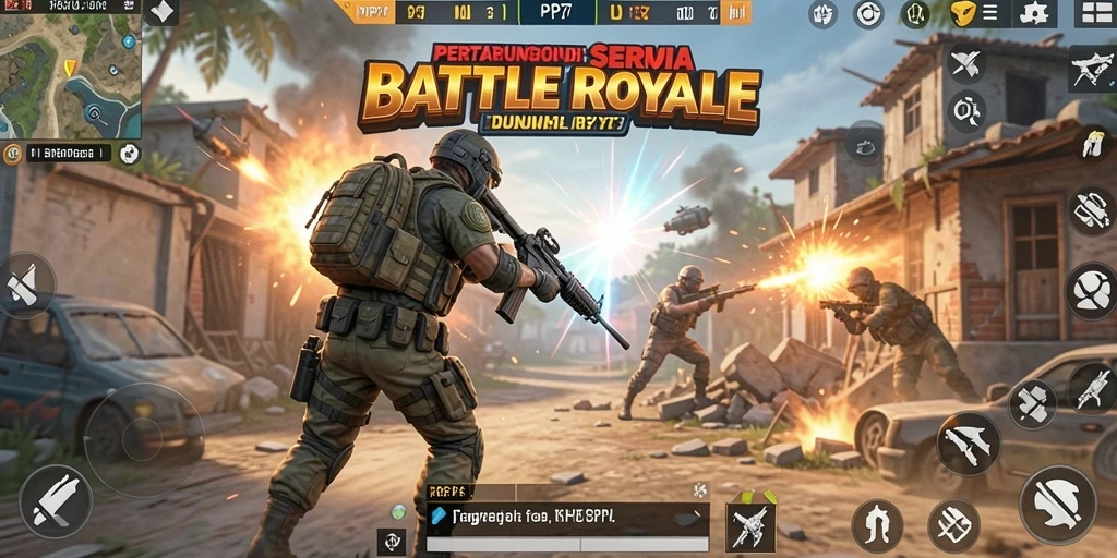 Tangkapan layar menampilkan aksi intens dalam permainan Battle Royale.