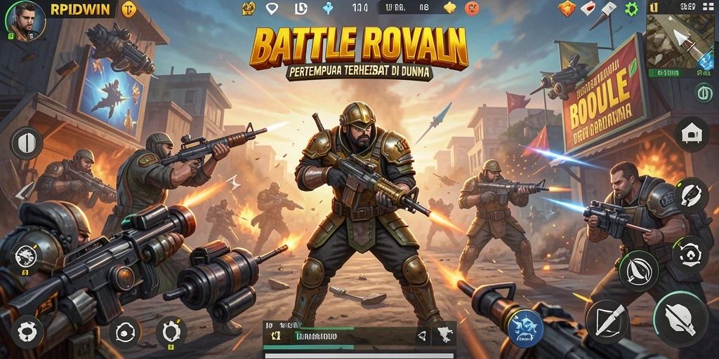 Tangkapan layar mendebarkan dari gameplay RPIDWIN Battle Royale.