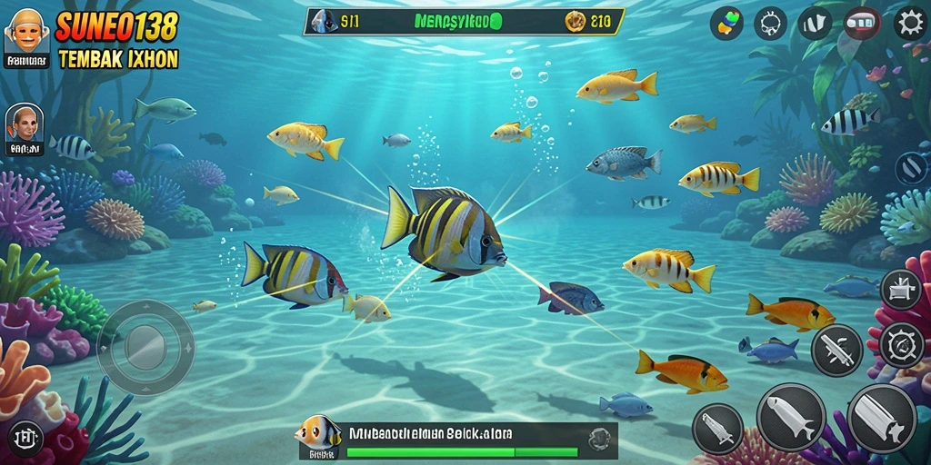 Screenshot utama SUNEO138 yang menunjukkan aksi menangkap ikan.
